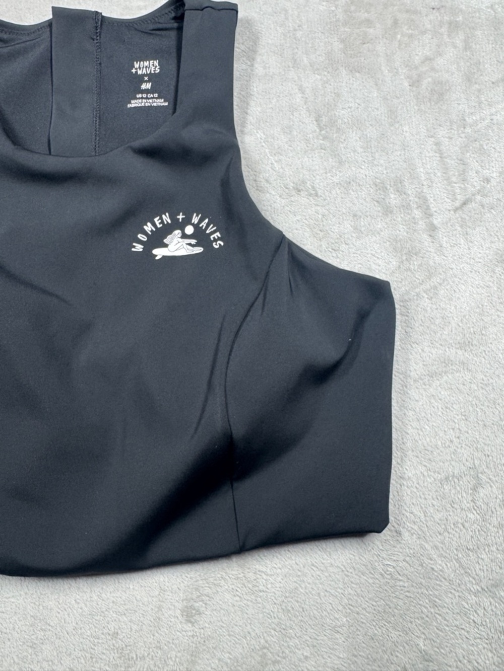 Women + Waves X H&M Black Padded Bikini Zip Back Surf Top Size 12 - Picture 3 of 16
